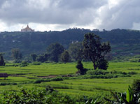 Distant pagoda from the train, Myanmar