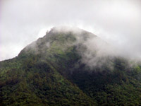 Mount Popa, Myanmar, shrouded by clouds
