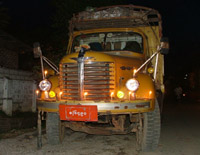 Truck decorated with candles, Nyaungswhe, Myanmar