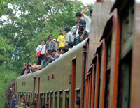 Party on the train roof, Myanmar