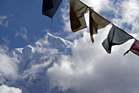 Prayer flags and mountains Pisang